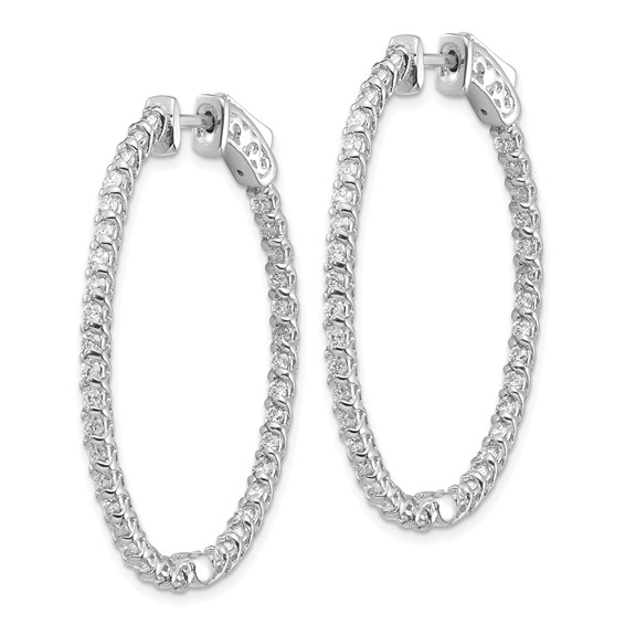 14k White Gold (Holds 88-1.7mm Round) Oval In/Out Hoop w/Safety Clasp Earring Mountings