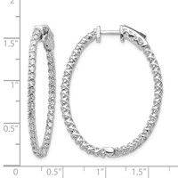 14K White Gold 1.75 Carat Diamond Oval in Out Hoop Earrings with Safety Clasp view 4