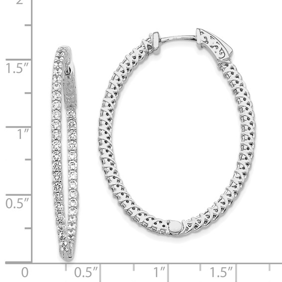 14k White Gold (Holds 88-1.7mm Round) Oval In/Out Hoop w/Safety Clasp Earring Mountings