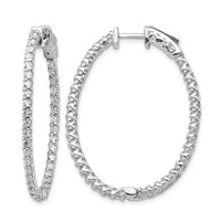 14K White Gold 1.75 Carat Diamond Oval in Out Hoop Earrings with Safety Clasp view 1