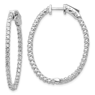 14k White Gold (Holds 88-1.7mm Round) Oval In/Out Hoop w/Safety Clasp Earring Mountings