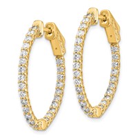 14K Yellow Gold 1.75 Carat Diamond Oval in Out Hoop Earrings with Safety Clasp view 2