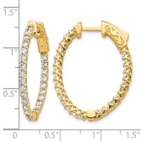 14K Yellow Gold 1.75 Carat Diamond Oval in Out Hoop Earrings with Safety Clasp view 4