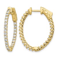 14K Yellow Gold 1.75 Carat Diamond Oval in Out Hoop Earrings with Safety Clasp view 1