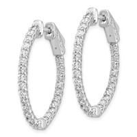 14K White Gold 1.75 Carat Diamond Oval in Out Hoop Earrings with Safety Clasp view 2