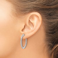 14K White Gold 1.75 Carat Diamond Oval in Out Hoop Earrings with Safety Clasp view 3