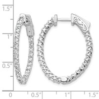 14K White Gold 1.75 Carat Diamond Oval in Out Hoop Earrings with Safety Clasp view 4