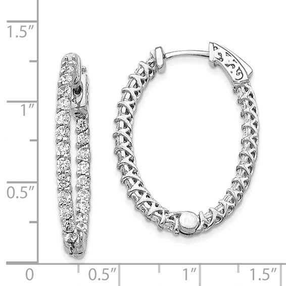 14k White Gold (Holds 50-2.0mm Round) Oval In/Out Hoop w/Safety Clasp Earring Mountings