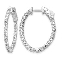 14K White Gold 1.75 Carat Diamond Oval in Out Hoop Earrings with Safety Clasp view 1
