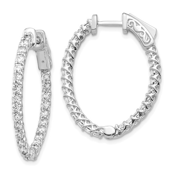 14k White Gold (Holds 50-2.0mm Round) Oval In/Out Hoop w/Safety Clasp Earring Mountings