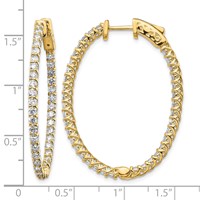 14K Yellow Gold 2.6 Carat Diamond Oval in Out Hoop Earrings with Safety Clasp view 2