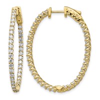 14K Yellow Gold 2.6 Carat Diamond Oval in Out Hoop Earrings with Safety Clasp view 1