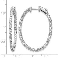 14K White Gold 2.6 Carat Diamond Oval in Out Hoop Earrings with Safety Clasp view 2