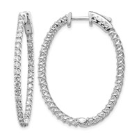 14K White Gold 2.6 Carat Diamond Oval in Out Hoop Earrings with Safety Clasp view 1