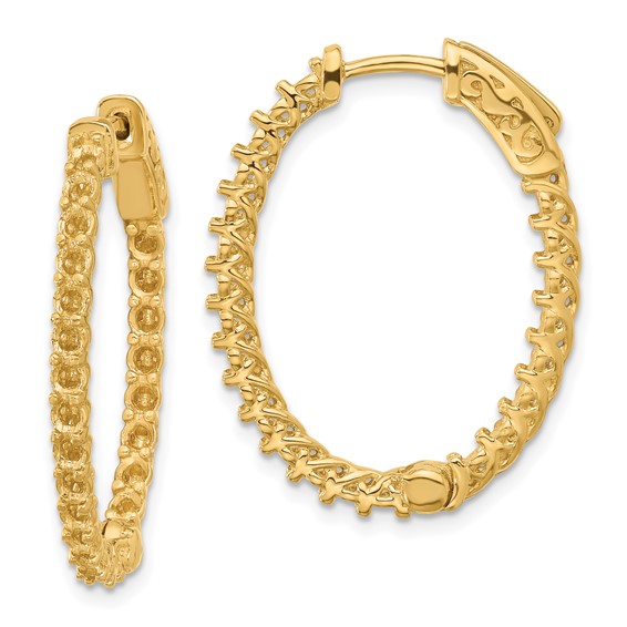 14k (Holds 46-2.3mm Round) Oval In/Out Hoop w/Safety Clasp Earring Mountings