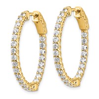 14K Yellow Gold 2.3 Carat Diamond Oval in Out Hoop Earrings with Safety Clasp view 2