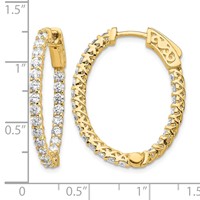 14K Yellow Gold 2.3 Carat Diamond Oval in Out Hoop Earrings with Safety Clasp view 4