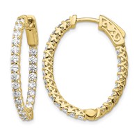 14K Yellow Gold 2.3 Carat Diamond Oval in Out Hoop Earrings with Safety Clasp view 1