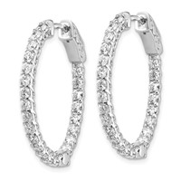 14K White Gold 2.3 Carat Diamond Oval in Out Hoop Earrings with Safety Clasp view 2