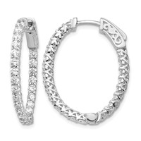 14K White Gold 2.3 Carat Diamond Oval in Out Hoop Earrings with Safety Clasp view 1