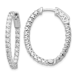 14k White Gold (Holds 46-2.3mm Round) Oval In/Out Hoop w/Safety Clasp Earring Mountings