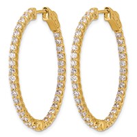 14K Yellow Gold 3.33 Carat Lab Grown Diamond VS SI+ G+ Oval in and Out Safety Clasp Hoop Earrings view 2