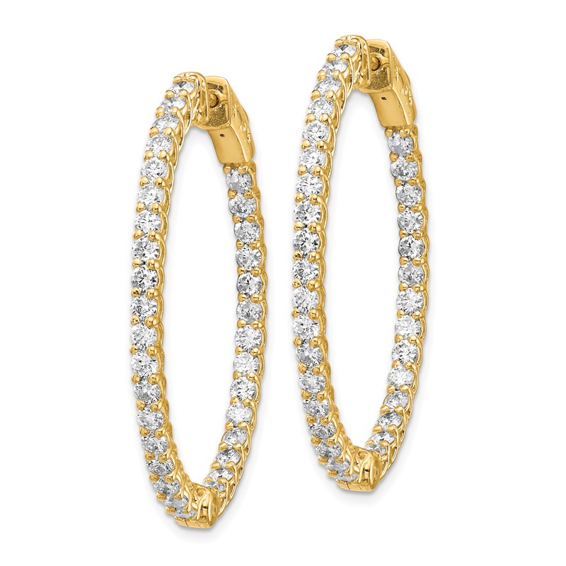 14k Yellow Gold 3 1/3 carat Lab Grown Diamond VS/SI+ G+ Oval In and Out Safety Clasp Hoop Earrings