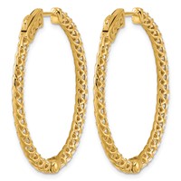 14K Yellow Gold 3.33 Carat Lab Grown Diamond VS SI+ G+ Oval in and Out Safety Clasp Hoop Earrings view 4