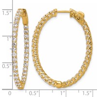 14K Yellow Gold 3.33 Carat Lab Grown Diamond VS SI+ G+ Oval in and Out Safety Clasp Hoop Earrings view 5