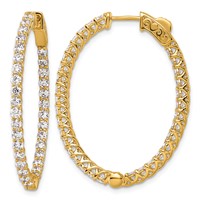 14K Yellow Gold 3.33 Carat Lab Grown Diamond VS SI+ G+ Oval in and Out Safety Clasp Hoop Earrings view 1