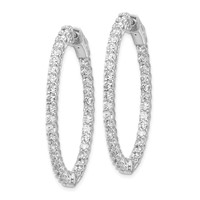 14K White Gold 3.33 Carat Lab Grown Diamond VS SI+ G+ Oval in and Out Safety Clasp Hoop Earrings view 2