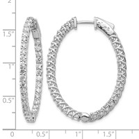 14K White Gold 3.33 Carat Lab Grown Diamond VS SI+ G+ Oval in and Out Safety Clasp Hoop Earrings view 4