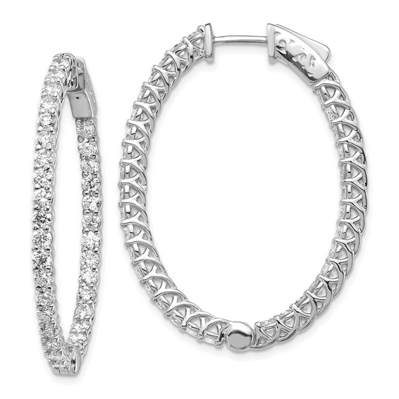 14k White Gold (Holds 66-2.0mm Round) Oval In/Out Hoop w/Safety Clasp Earring Mountings