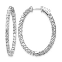 14K White Gold 3.33 Carat Lab Grown Diamond VS SI+ G+ Oval in and Out Safety Clasp Hoop Earrings view 1