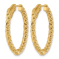 14K Yellow Gold 2.4 Carat Diamond Oval in Out Hoop Earrings with Safety Clasp view 4