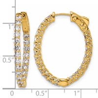 14K Yellow Gold 2.4 Carat Diamond Oval in Out Hoop Earrings with Safety Clasp view 3