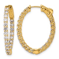 14K Yellow Gold 2.4 Carat Diamond Oval in Out Hoop Earrings with Safety Clasp view 1