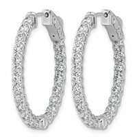 14K White Gold 2.50 Carat Lab Grown Diamond VS SI+ G+ Oval in and Out Safety Clasp Hoop Earrings view 2