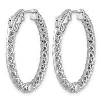 14K White Gold 2.50 Carat Lab Grown Diamond VS SI+ G+ Oval in and Out Safety Clasp Hoop Earrings view 4