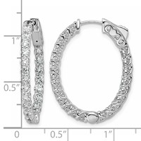 14K White Gold 2.50 Carat Lab Grown Diamond VS SI+ G+ Oval in and Out Safety Clasp Hoop Earrings view 3