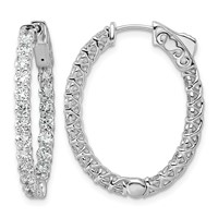 14K White Gold 2.4 Carat Diamond Oval in Out Hoop Earrings with Safety Clasp view 1
