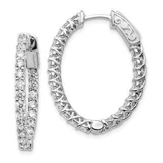 14k White Gold (Holds 42-2.6mm Round) Oval In/Out Hoop w/Safety Clasp Earring Mountings