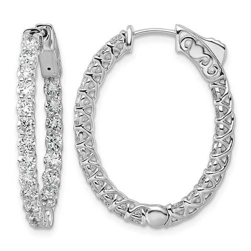 14K White Gold 2.50 Carat Lab Grown Diamond VS SI+ G+ Oval in and Out Safety Clasp Hoop Earrings