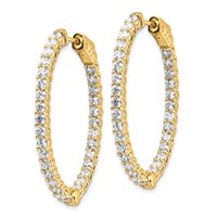 14K Yellow Gold 4.3 Carat Diamond Oval in Out Hoop Earrings with Safety Clasp view 2