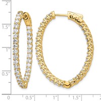 14K Yellow Gold 4.3 Carat Diamond Oval in Out Hoop Earrings with Safety Clasp view 4