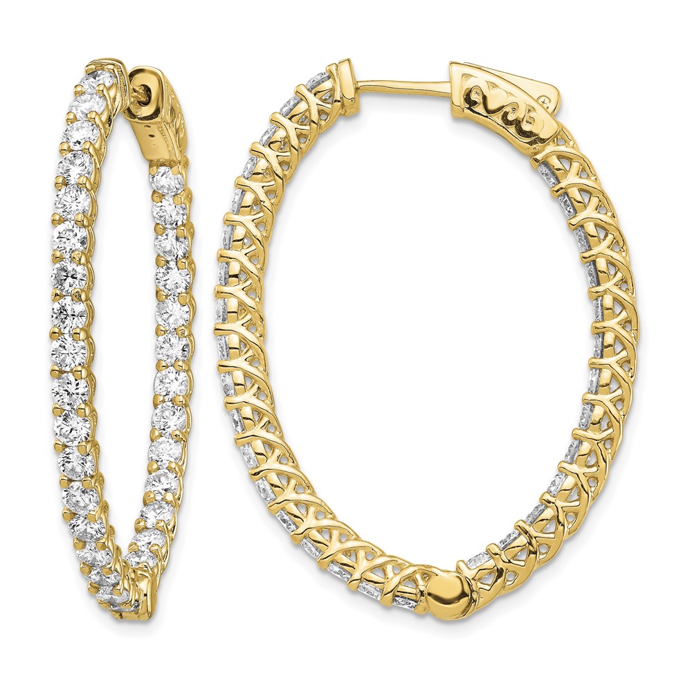 14K Yellow Gold 4.3 Carat Diamond Oval in Out Hoop Earrings with Safety Clasp