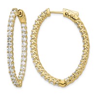 14K Yellow Gold 4.3 Carat Diamond Oval in Out Hoop Earrings with Safety Clasp view 1