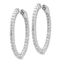 14K White Gold 4.3 Carat Diamond Oval in Out Hoop Earrings with Safety Clasp view 2