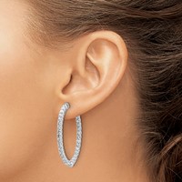 14K White Gold 4.3 Carat Diamond Oval in Out Hoop Earrings with Safety Clasp view 3