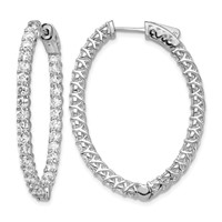 14K White Gold 4.3 Carat Diamond Oval in Out Hoop Earrings with Safety Clasp view 1